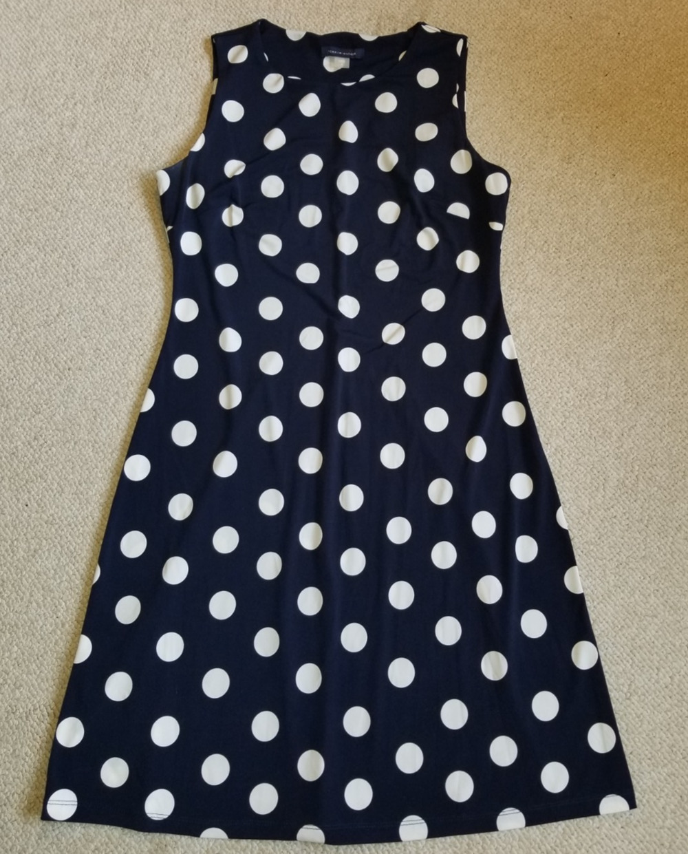 Womens Dress-TOMMY HILFIGER-navy/white polka dot stretch knit shift -4